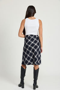 Plaid Dark Navy Midi Skirt