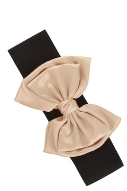 Beige/Black Ribbon Style Elastic Stretch Belt