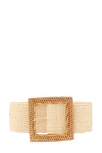 Load image into Gallery viewer, Straw Wrapped Khaki Big Rectangle Elastic Belt