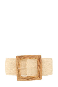 Straw Wrapped Khaki Big Rectangle Elastic Belt