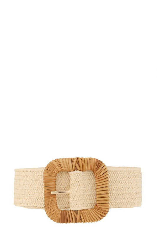 Gold Straw Wrapped Round Rectangle Elastic Belt