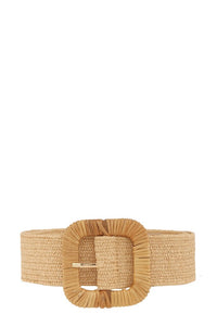 Gold Straw Wrapped Round Rectangle Elastic Belt