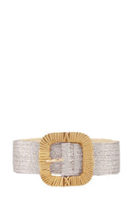 Load image into Gallery viewer, Gold Straw Wrapped Round Rectangle Elastic Belt