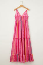 Load image into Gallery viewer, Pink Tribal Tassel Tie V Neck Surplice Maxi Dress