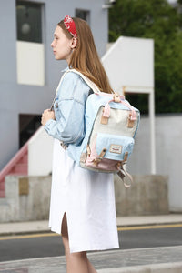 Vintage Style Blue/Pink Waterproof Backpack