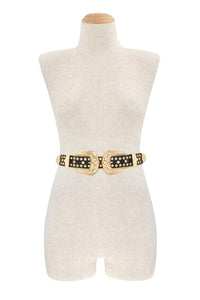 Rhinestone Filigree Western U Buckle Elastic Belt