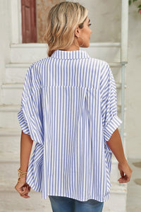 Stripe Button Up Pink Dolman Shirt