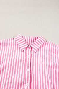 Stripe Button Up Pink Dolman Shirt