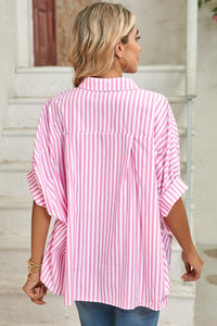 Stripe Button Up Pink Dolman Shirt