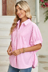 Stripe Button Up Pink Dolman Shirt