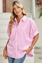 Load image into Gallery viewer, Stripe Button Up Pink Dolman Shirt