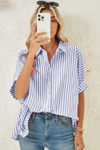 Load image into Gallery viewer, Stripe Button Up Pink Dolman Shirt