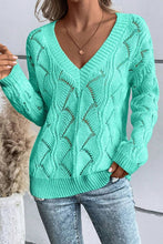 Load image into Gallery viewer, Hollow Out Knit V Neck Drop Shoulder Sweater