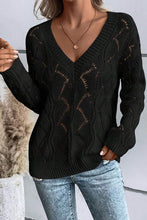 Load image into Gallery viewer, Hollow Out Knit V Neck Drop Shoulder Sweater