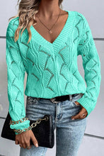 Load image into Gallery viewer, Hollow Out Knit V Neck Drop Shoulder Sweater