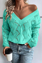 Load image into Gallery viewer, Hollow Out Knit V Neck Drop Shoulder Sweater