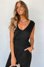 Load image into Gallery viewer, Black High Waist Sleeveless V Neck Jumpsuit