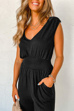 Load image into Gallery viewer, Black High Waist Sleeveless V Neck Jumpsuit