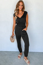 Load image into Gallery viewer, Black High Waist Sleeveless V Neck Jumpsuit