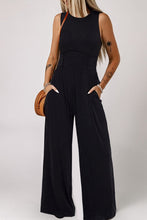 Load image into Gallery viewer, Black Cinched Waist Sleeveless Wide Leg Jumpsuit