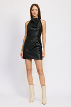 Load image into Gallery viewer, Black Faux Leather Halter Mini Dress