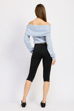 Load image into Gallery viewer, Light Blue Off Shoulder Long Sleeve Fold Over Top