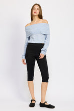 Load image into Gallery viewer, Light Blue Off Shoulder Long Sleeve Fold Over Top