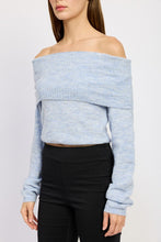 Load image into Gallery viewer, Light Blue Off Shoulder Long Sleeve Fold Over Top