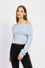 Load image into Gallery viewer, Light Blue Off Shoulder Long Sleeve Fold Over Top