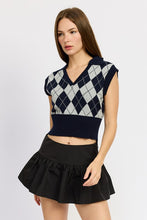 Load image into Gallery viewer, ARGYLE Navy CROPPED VEST