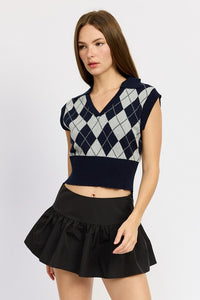 ARGYLE Navy CROPPED VEST