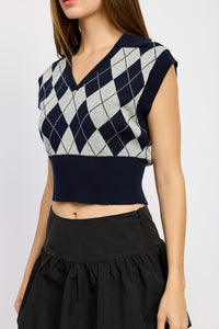 ARGYLE Navy CROPPED VEST