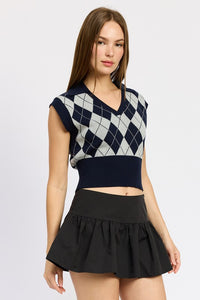 ARGYLE Navy CROPPED VEST