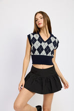 Load image into Gallery viewer, ARGYLE Navy CROPPED VEST