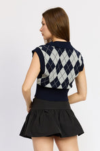 Load image into Gallery viewer, ARGYLE Navy CROPPED VEST