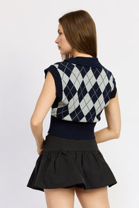 ARGYLE Navy CROPPED VEST