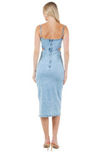 Load image into Gallery viewer, Fashionable Blue Denim Cut Out Midi Dress