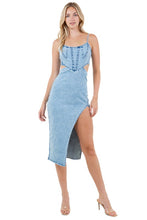 Load image into Gallery viewer, Fashionable Blue Denim Cut Out Midi Dress