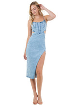 Load image into Gallery viewer, Fashionable Blue Denim Cut Out Midi Dress