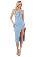 Load image into Gallery viewer, Fashionable Blue Denim Cut Out Midi Dress