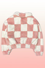 Load image into Gallery viewer, Fuzzy Pink Checkered Zip Front Jacket