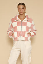 Load image into Gallery viewer, Fuzzy Pink Checkered Zip Front Jacket