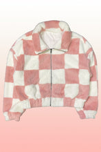 Load image into Gallery viewer, Fuzzy Pink Checkered Zip Front Jacket