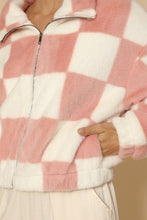 Load image into Gallery viewer, Fuzzy Pink Checkered Zip Front Jacket