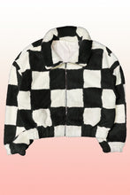 Load image into Gallery viewer, Fuzzy Pink Checkered Zip Front Jacket