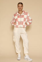 Load image into Gallery viewer, Fuzzy Pink Checkered Zip Front Jacket