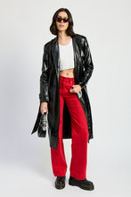 Load image into Gallery viewer, Faux Wine Red Leather Trench Coat