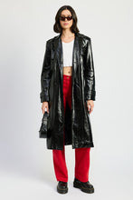 Load image into Gallery viewer, Faux Wine Red Leather Trench Coat