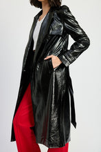 Load image into Gallery viewer, Faux Wine Red Leather Trench Coat