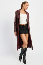 Load image into Gallery viewer, Faux Wine Red Leather Trench Coat